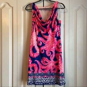 Lilly Pulitzer sleeveless silk Dress Blue Pink Octopus Coastal Size Medium